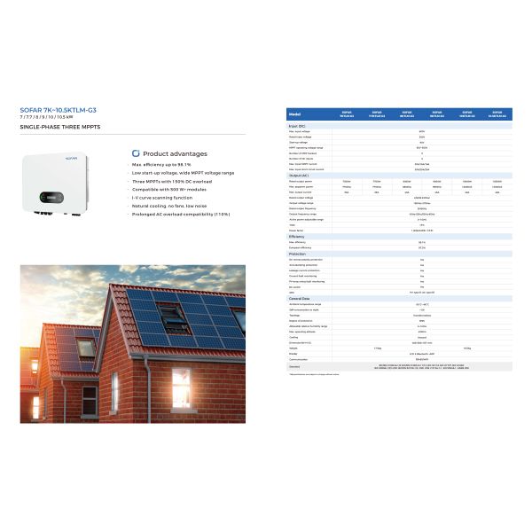 Sofar Solar Inverter 10KTLM-G3 Single-Phase On-Grid Solar Inverter 10KW 3 MPPT