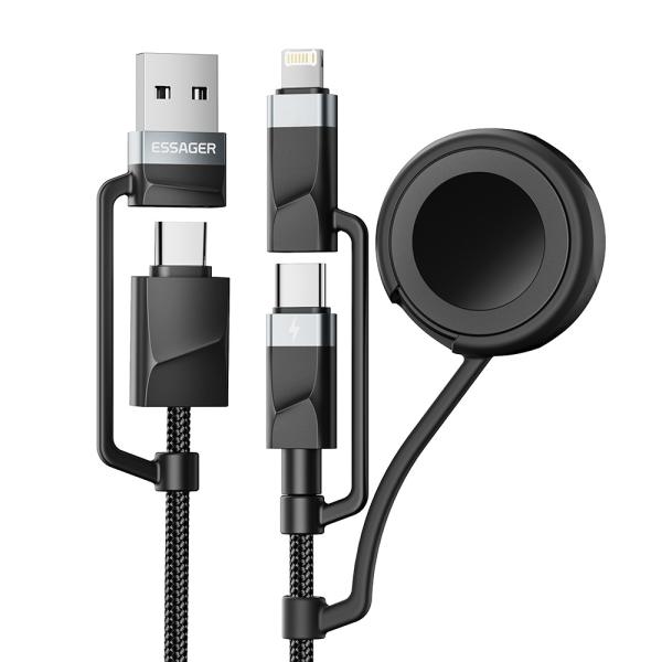 ESSAGER ES-X71 5 in 1 QC PD USB A/C to USB C/L Smart Watch Charging Data Cable