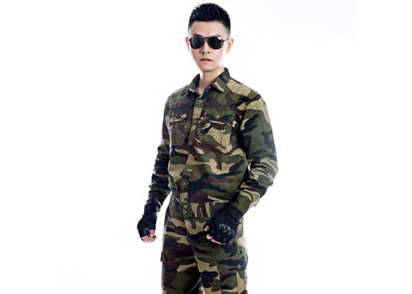 Cotton Blends Military Camouflage Uniforms , Button Placket Men's Jacket