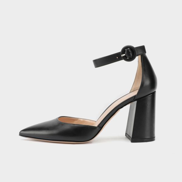 Square Heel Tan Ankle Strap Shoes , 8cm Ankle Strap Ladies dress Shoes