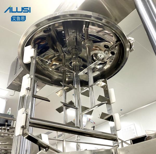 máquina de emulsão do vácuo de creme cosmético de aço inoxidável do misturador 100L com sistema de levantamento hidráulico