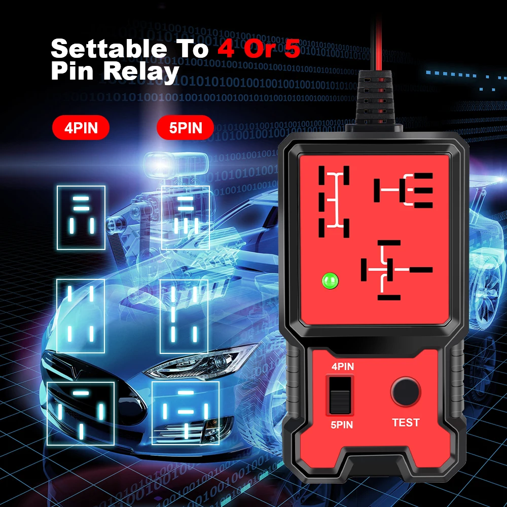 12V DC Automotive Relay Tester with 4-Pin/5-Pin Automatic Detection and LED Indicator for Car Circuit Diagnosis