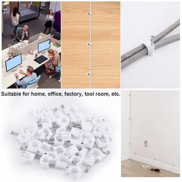 8mm Electrical Wiring Accessories Flat Nail Clips PE Material Round Plastic Wall Cable Wire Clip