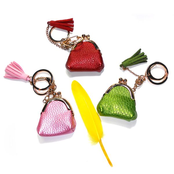 Bright Blue 40g Coin Bag Keychain , Matte Surface Promotional Leather Keyrings