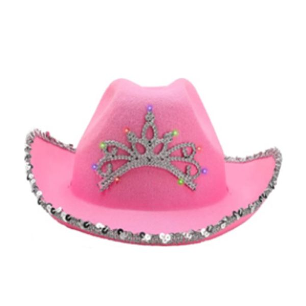 Feathered Border Pink Western Cowboy Hat with Light Pink Crown and Customizable Logo