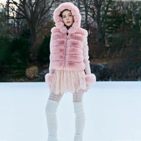 HONGJUN Furever Faux Fox Fur Hooded Waistcoat