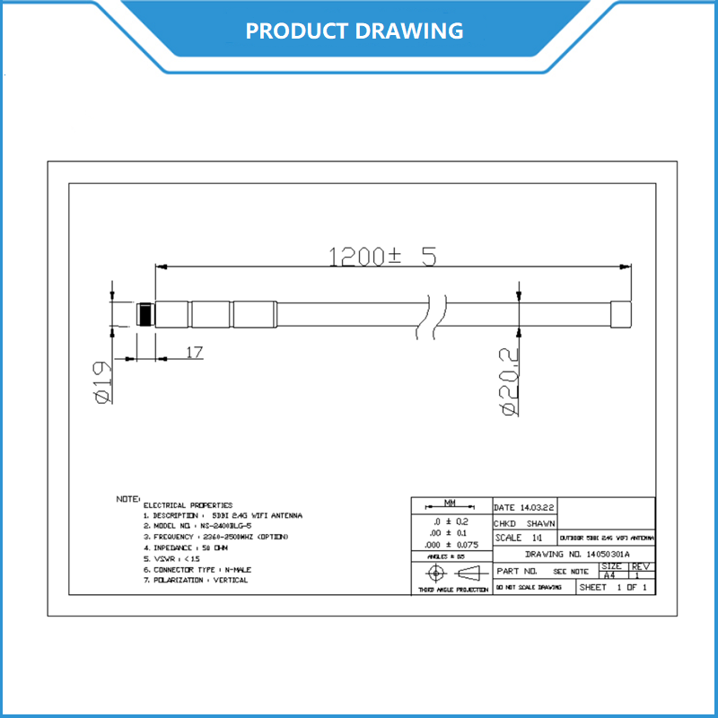 Outdoor 6dBi High Gain UHF RFID Antenna ISM 433MHz Omni Directional Fiberglass Antenna