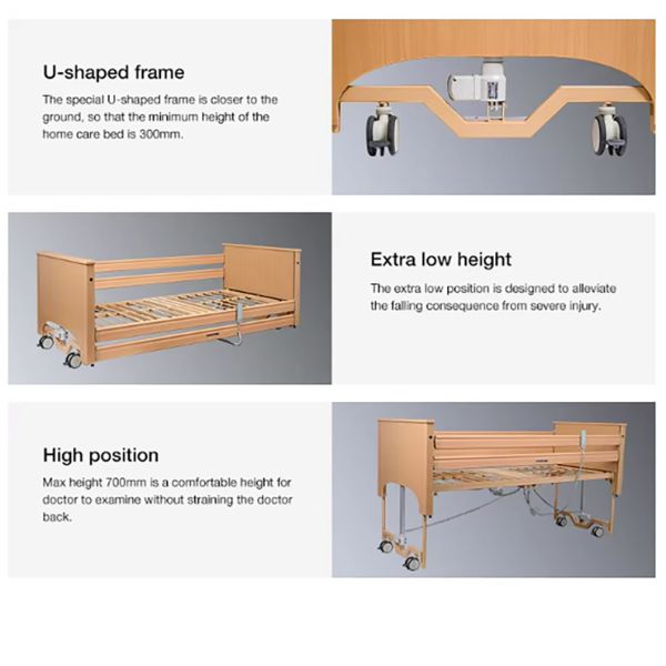 Wooden Electric 5 Function Home Nursing Bed for Elderly Patients Adjustable and Foldable Design