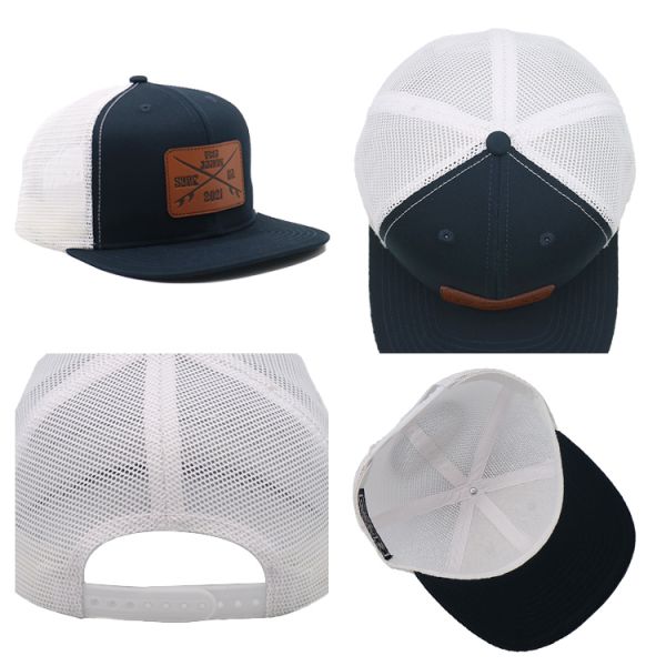 Customized Embroidered Eyelets 6 Panel Trucker Cap with Pre Curved Visor