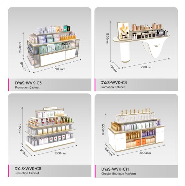 Skincare Display Fixtures White Wooden Sample With Island Embedded Light Strip For Branding Shop Stand And Premium Store Interior Design