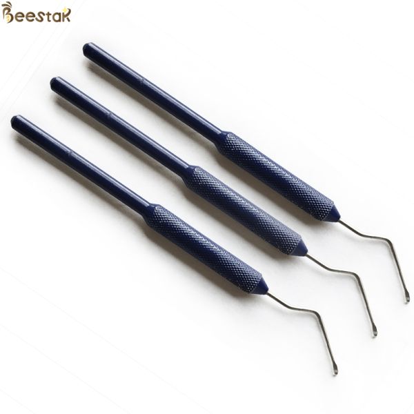 Aiguille de transfert de larves d'abeille d'acier inoxydable greffant l'outil avec la poignée bleue