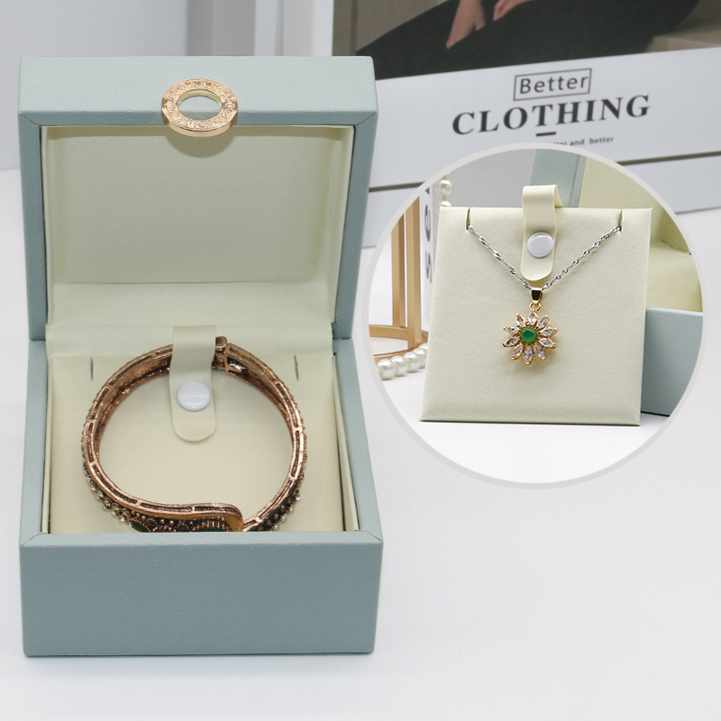 Custom High End PU Leather Jewelry Box Sky Blue Ring Pendant Bracelet Packaging Box
