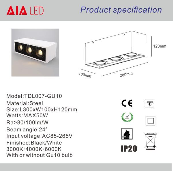 3xGU10 base white ceiling mounted contemporary spotlight housing&interior GU10 spot light for hotel