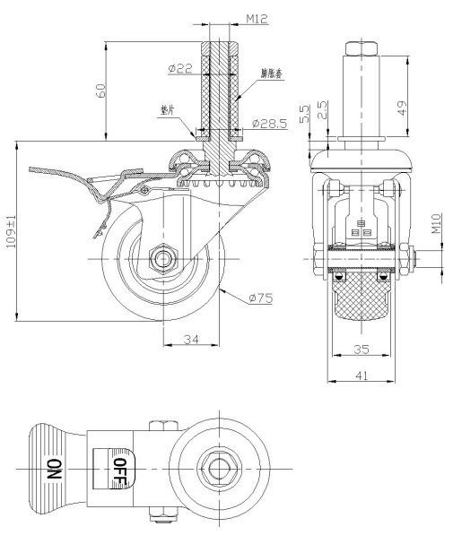 Рицинус PVC JY 90KG катит M10 продел нитку ядр PP рицинусов стержня