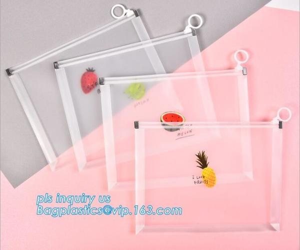 portable transparent flat bottom slider k bag for cosmetic, Food grade Coex PP Slider Zipper bag, PVC Slider Zippe