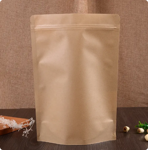 Eco Friendly Kraft Paper Stand Up Pouches Food Grade Resealable Clear Window Storage Bags for Snacks Coffee Home Kitchen