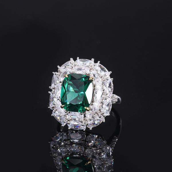 Lanciashow 925 Solid Silver Women Ring with Synthetic Ruby/Emerald/Sapphire for Party, Wedding, Engagement Y093 11.6mmx9