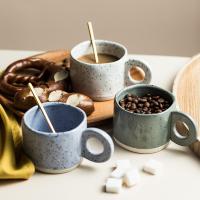 Caneca nórdica cerâmica do leite do café da manhã do copo de chá do leite do teste padrão da novidade de 300ML Ring Handle Coffee Mug Speckled breve
