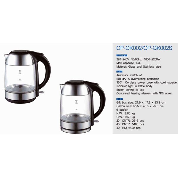 NO App-Controlled Electric Glass Kettle for Hotel 50/60Hz Rate App-Controlled