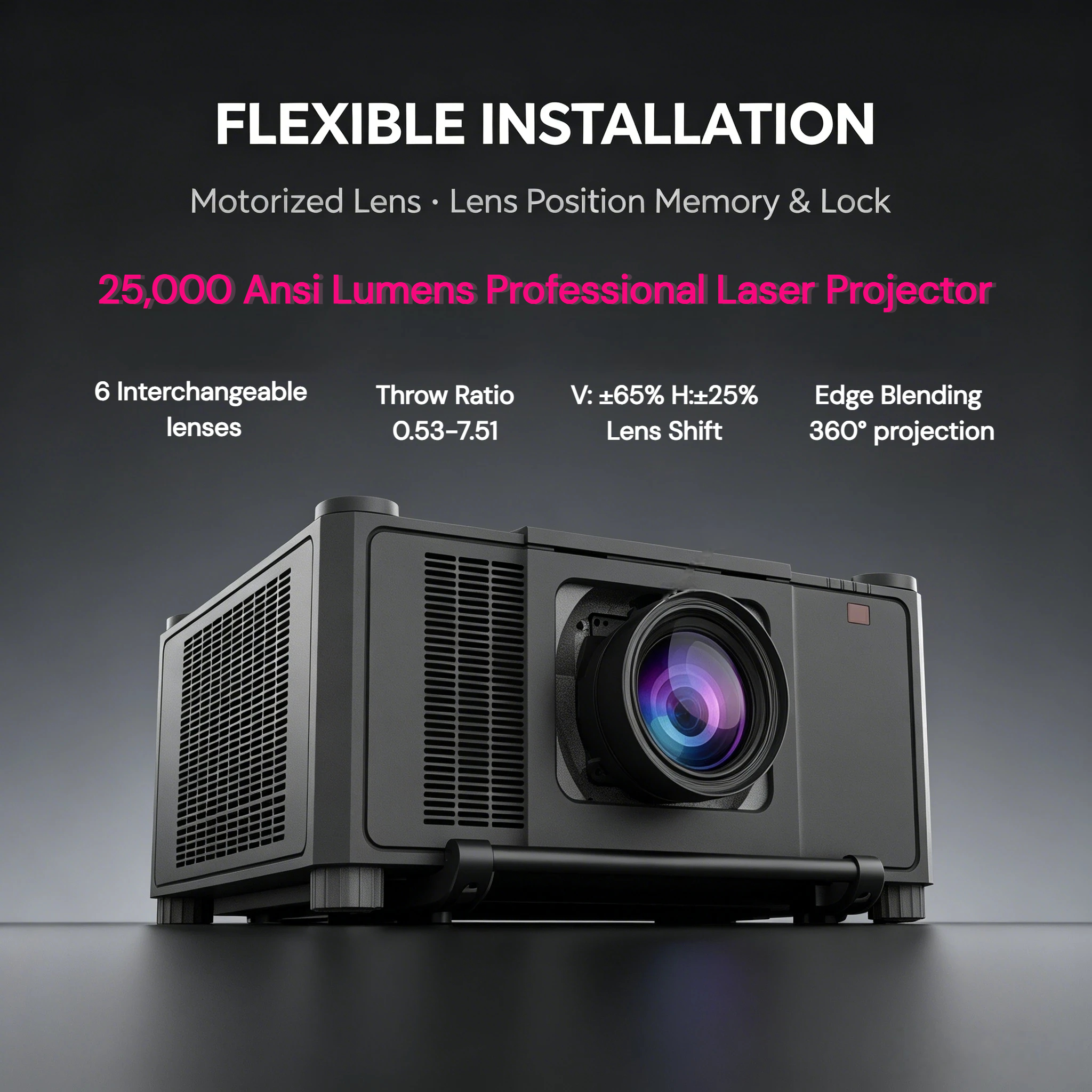 25000 ANSI Lumens 3LCD Laser Projector with Dual-Color Laser Technology and Edge Blending for Large Venues