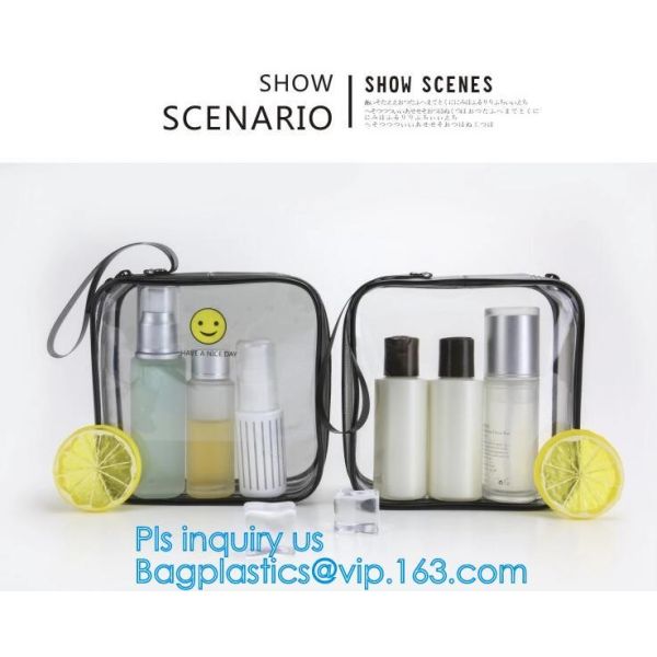 recyclable travel PVC cosmetic bag travel set bag, PVC Zip Lock Plastic Cosmetic Travel Packaging Bag, PVC Zipper Travel