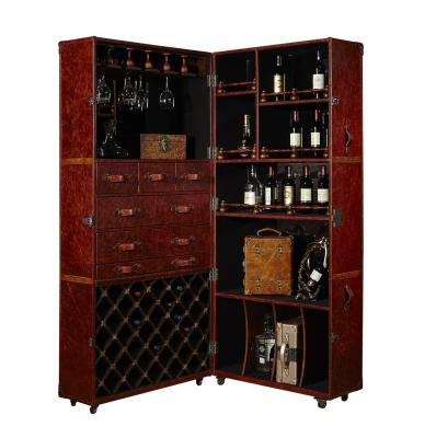 High End Europe Retro Vintage Leather  Wine Storage Cabinet With Multi function
