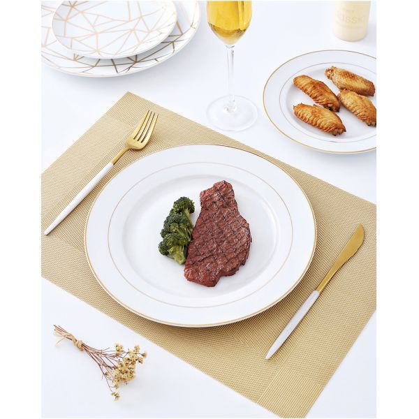 High Gloss Glaze Contemporary Porcelain Dinnerware Hand Drawing Gold Plating