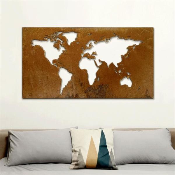 Arte da parede de Rusty Corten Metal World Map da sala de visitas do quarto da decoração