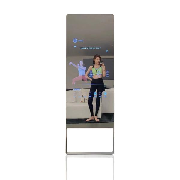 LCD Smart Touch Control Lights Up Standing Portable workout Mirror for Fitness