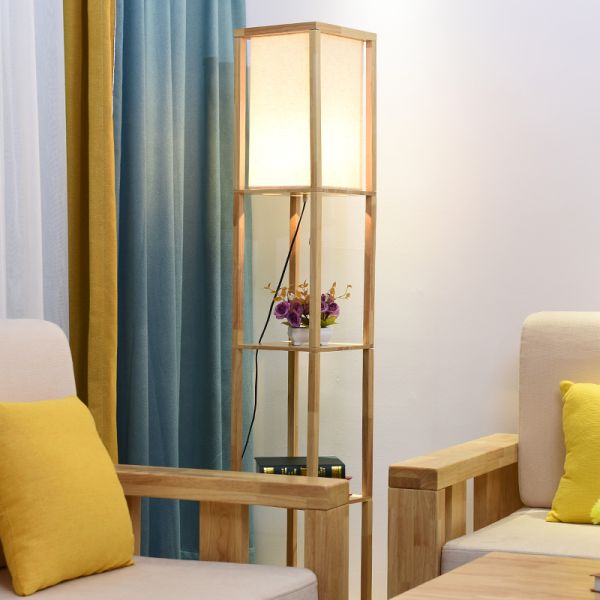 Nordic decoration home Floor Lamp for Living Room minimalist wood shelf tea table Lamp(WH-MFL-10)