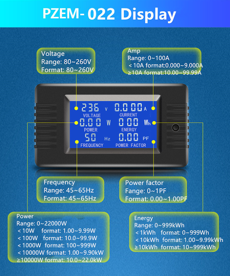 вольтметр амперметра цифрового метра 100A с FCC CE дисплея CT LCD катушки