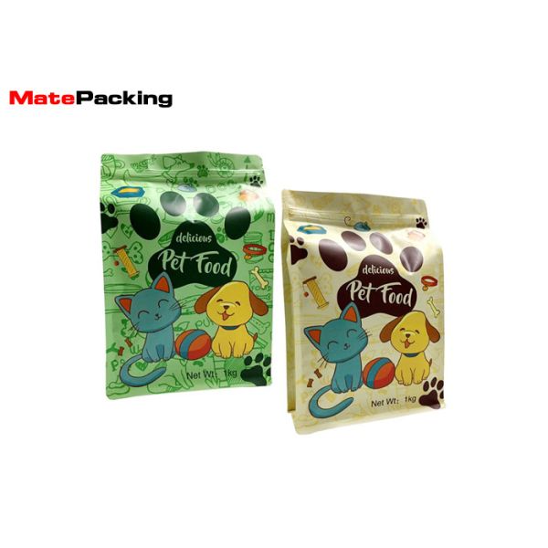 Matte Colorful Printing Dry Food Packaging Bags , Flat Bottom Pet Dog Treat Bag With Zipper