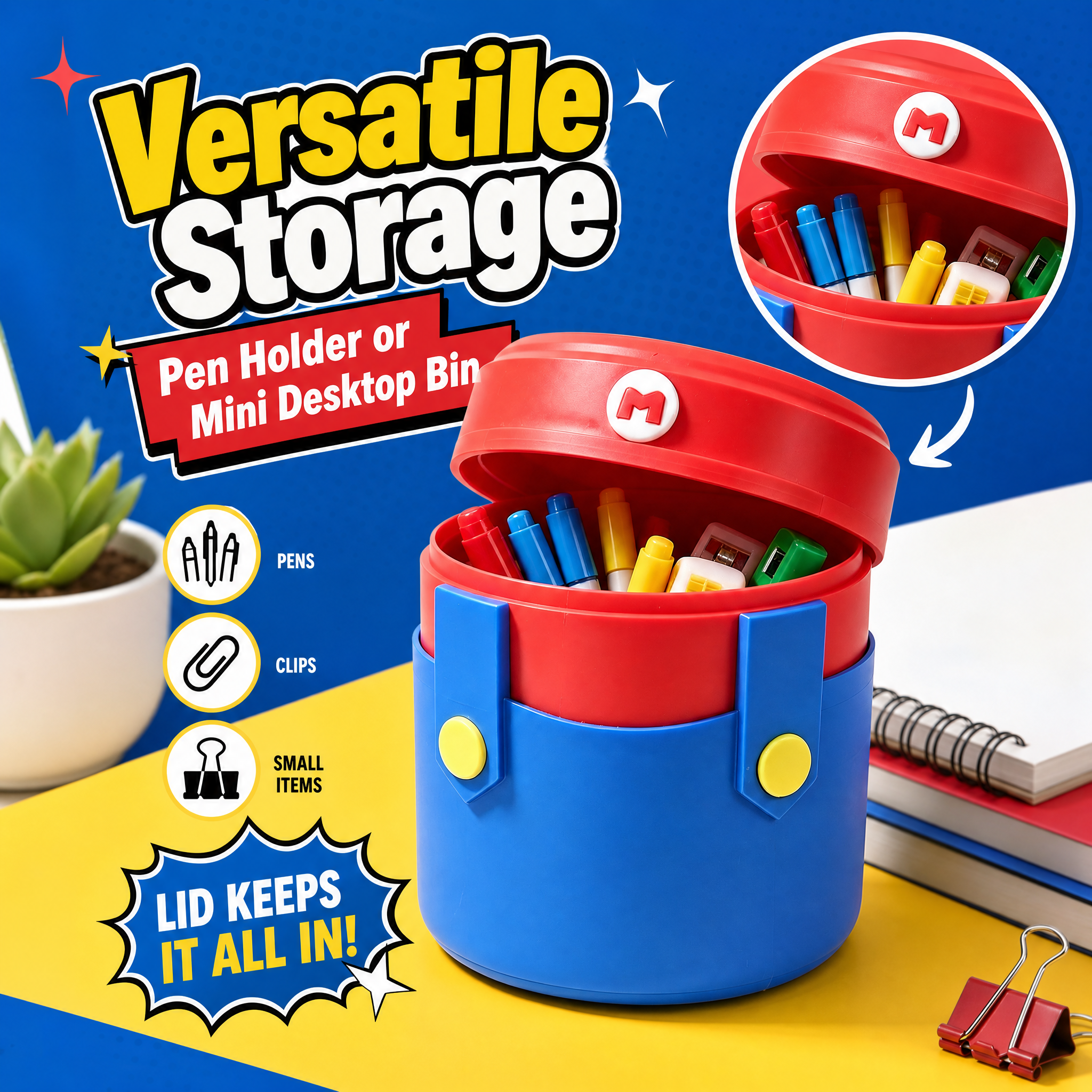 Mario Inspired 3d Printing Service  Office Supplier Dual Use Office Desk Pen Holder