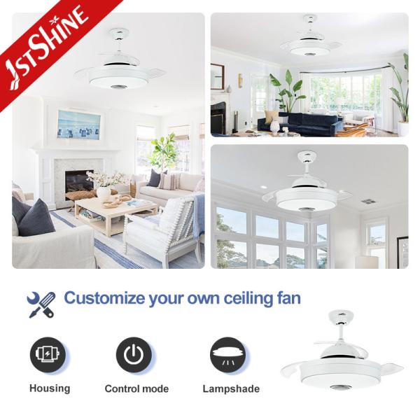 WiFi Control 6 Speeds 35W retractable fan light With Hidden Blade