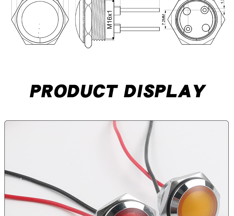 HongYe HY-16MM-SJKDX Metal Indicator LED 16mm Signal Light Ball Head IP66 Waterproof Line Indicator Two-color Light 12v24v220v