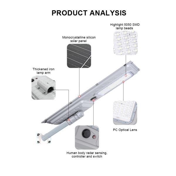 All in One Solar LED Street Light Lamp Outdoor Ip65 Waterproof Motion Sensor with Remote Control