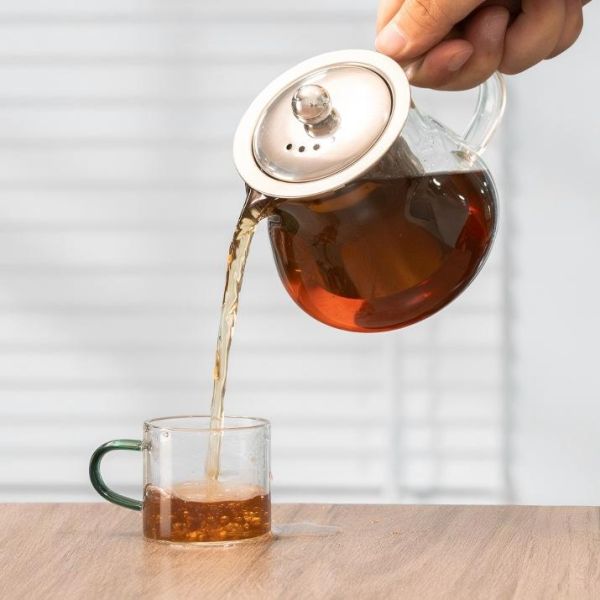 Heat Resistant Glass Tea Pot Borosilicate Glass Tea Kettle With Stainless Steel Filter Lid