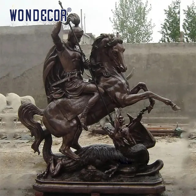 Изготовленная на заказ бросая бронзовая статуя St. George сразила скульптуру дракона для украшения сада