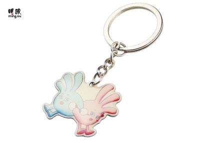 Epoxy Printed Metal Key Ring With Stainless Steel Material , Brush Nickel Coating