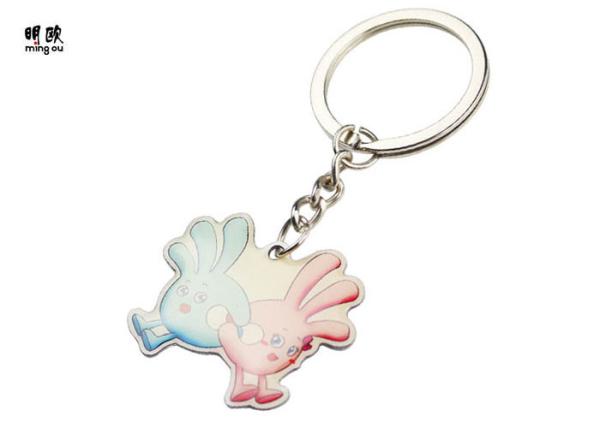 Epoxy Printed Metal Key Ring With Stainless Steel Material , Brush Nickel Coating