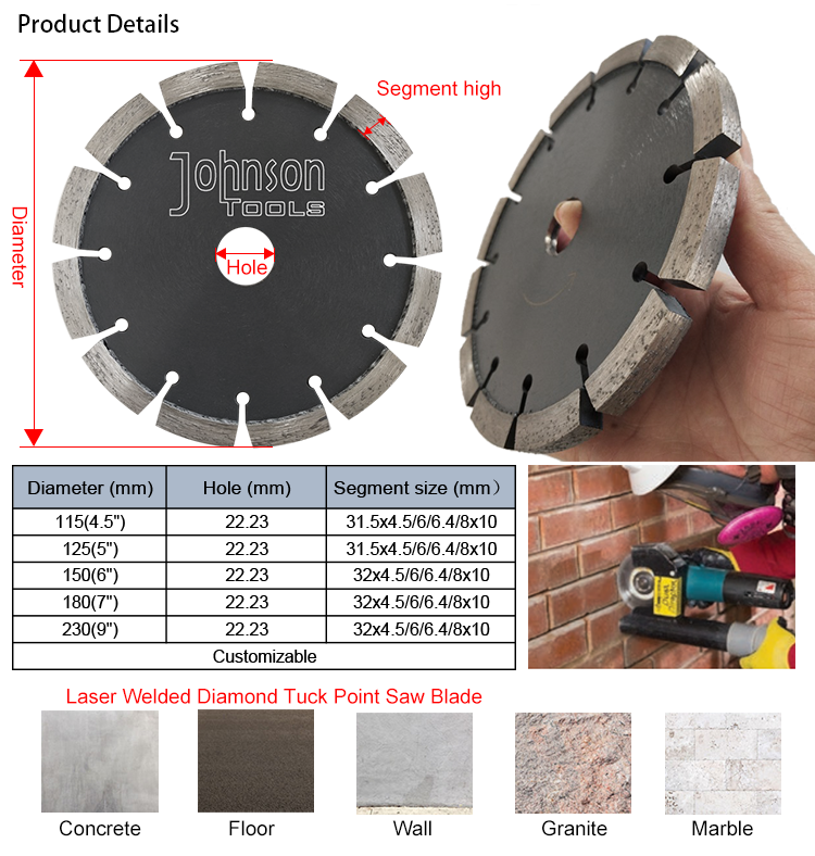 Laser Welded Diamond Tuck Point Blade For Wet Cutting / Dry Cutting