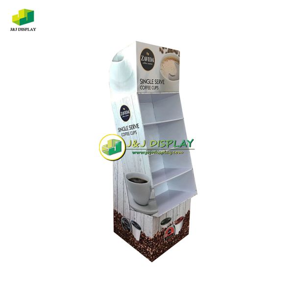 High Impact Coffee Floor Display Stands Retail Knock Down Shelves Foldable