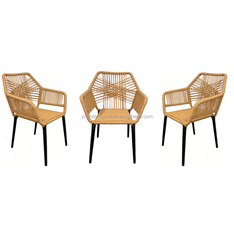 Yoshen Stackable Outdoor Hand Woven Rattan Chair Black Frame for Patio Cafe Commercial Use