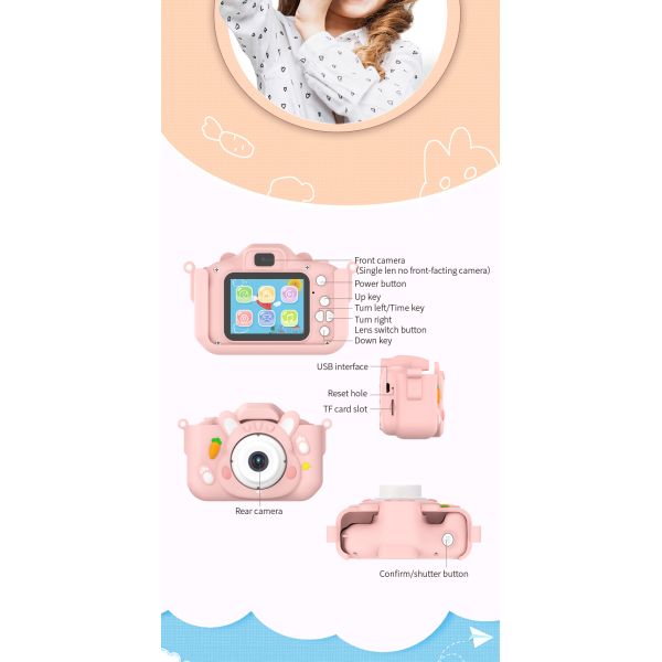 Appareil photo numérique pour enfants X11S Mini à double objectif 1080P, motif lapin de dessin animé, pour enfants