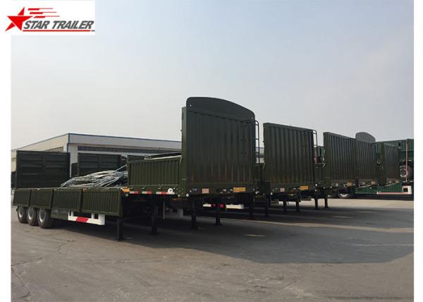 3 Axles Gooseneck Side Wall Semi Trailer Mechanical Suspension / Air Suspension