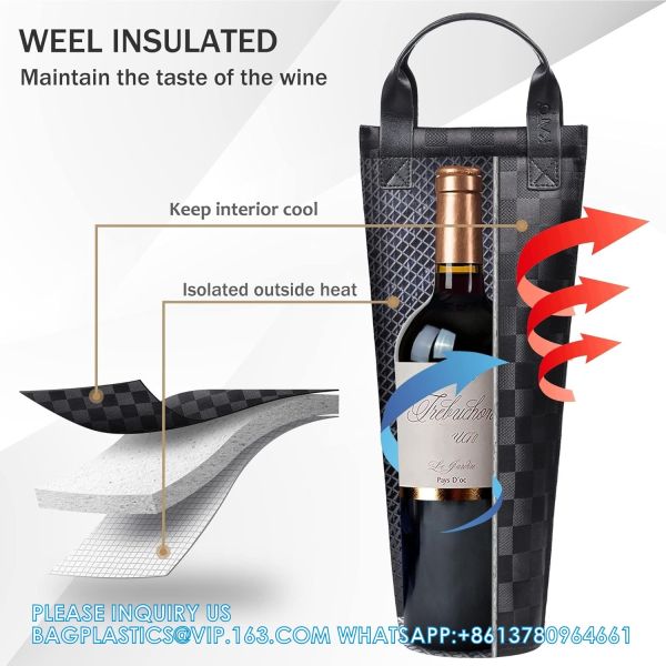 Single Wine Gift Tote Bag, Insulated Padded Thermal Wine Bottle Carrying Cooler Carrier For Travel, Picnic, Gift
