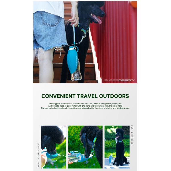 Botella portátil de agua de silicona a prueba de fugas para perros para pasear Dispensador de agua para perros