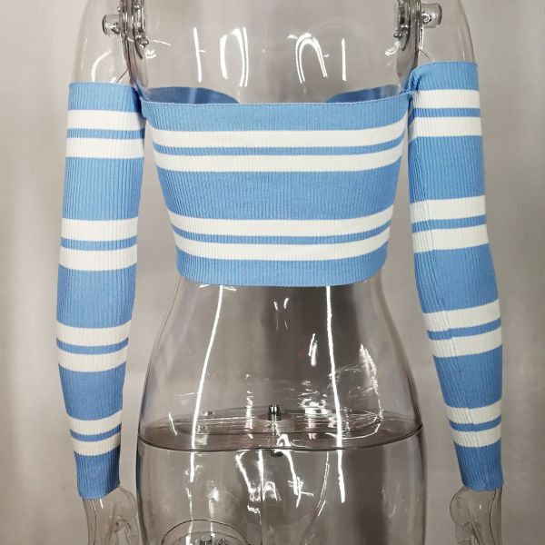 One Word Shoulder Women Crop Top Long Sleeve T Shirt