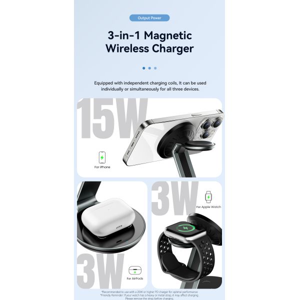 ESSAGER OJD-102 Series 3 In 1 Charging Stand Wireless Charging Pad USB C