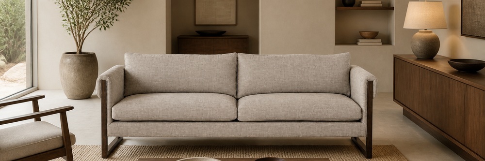 Mid-Century Modern 2-Seater Sofa with Exposed Walnut Wood Frame SF-007